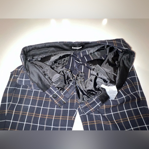 Express Navy Plaid Pants Size 10 Long - Picture 8 of 13